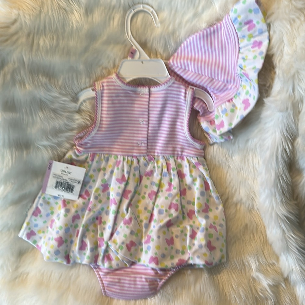 Little Me Pink and White Baby Dress with Butterfly Print - Picture 2 of 7